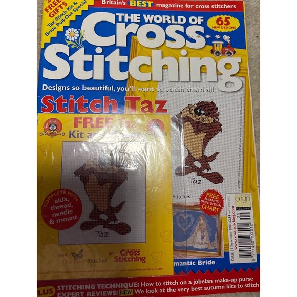 The World Of Cross Stitching Magazine Issue 36 September 2000 W\ Taz Kit & Mount - Picture 14 of 15